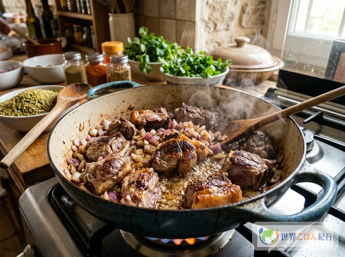 手順1: 羊肉に焼き色をつける