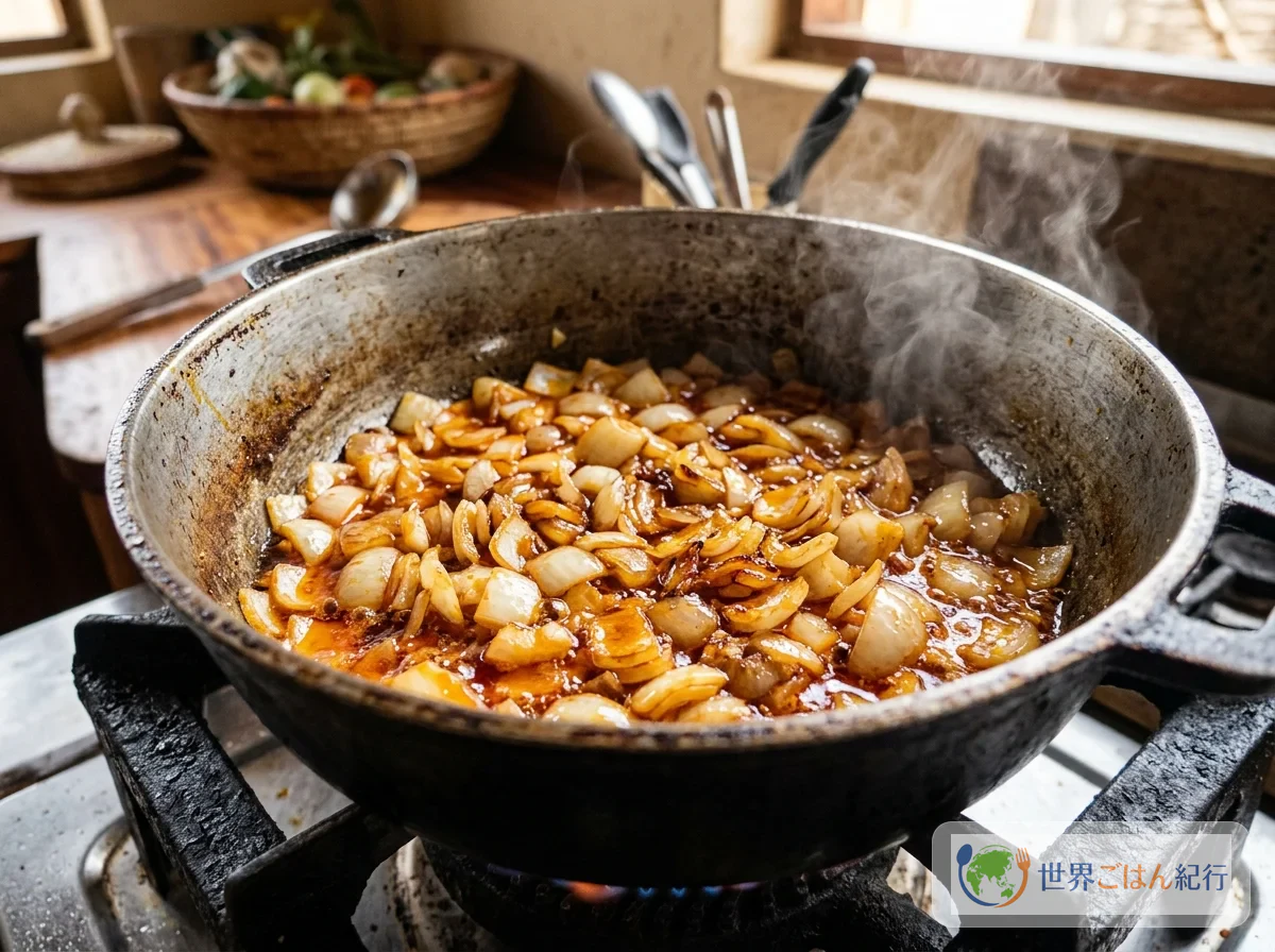 手順5: 玉ねぎと香味野菜を炒める