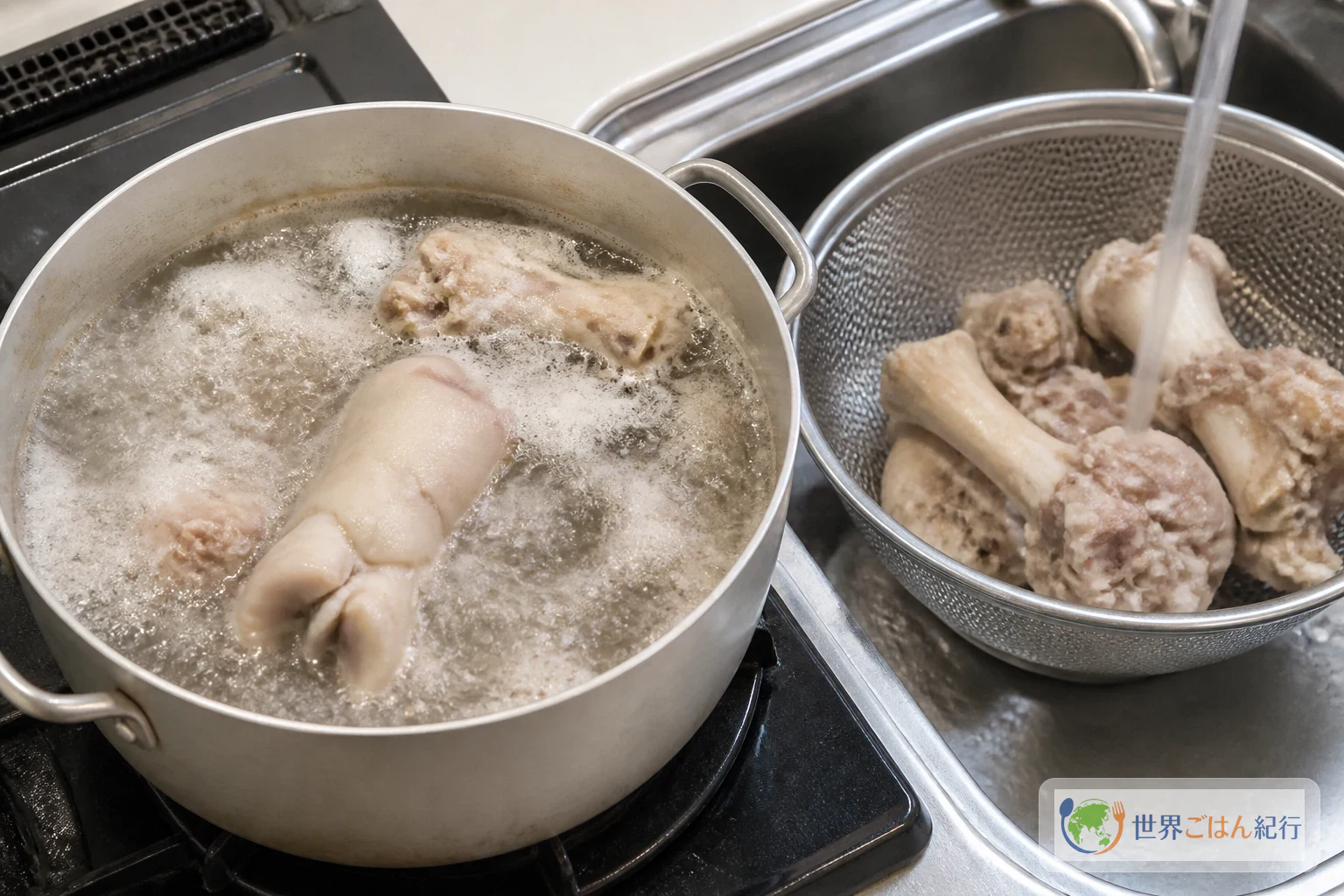 手順2: 新しい水で強火の煮立ちを作る