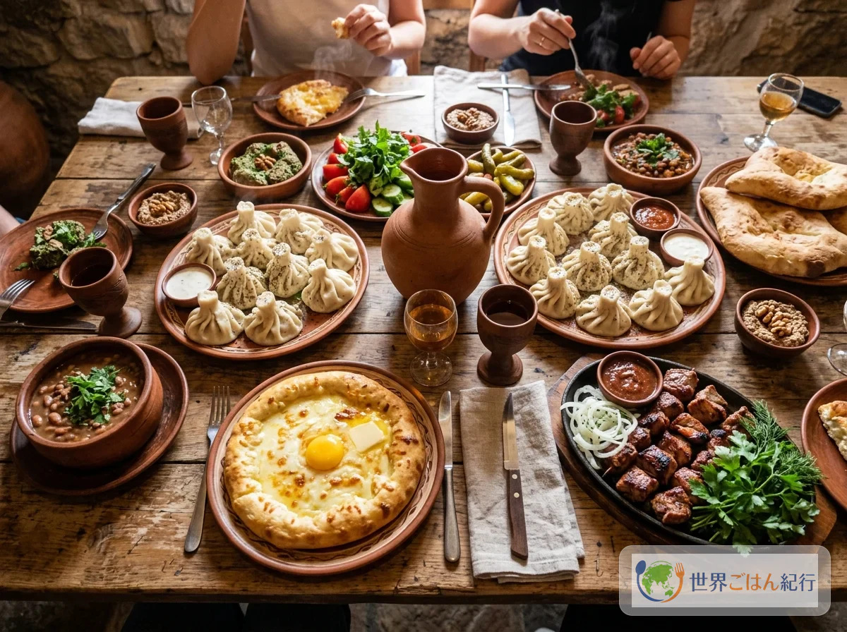 コーカサスの食卓を思わせるジョージア料理の風景