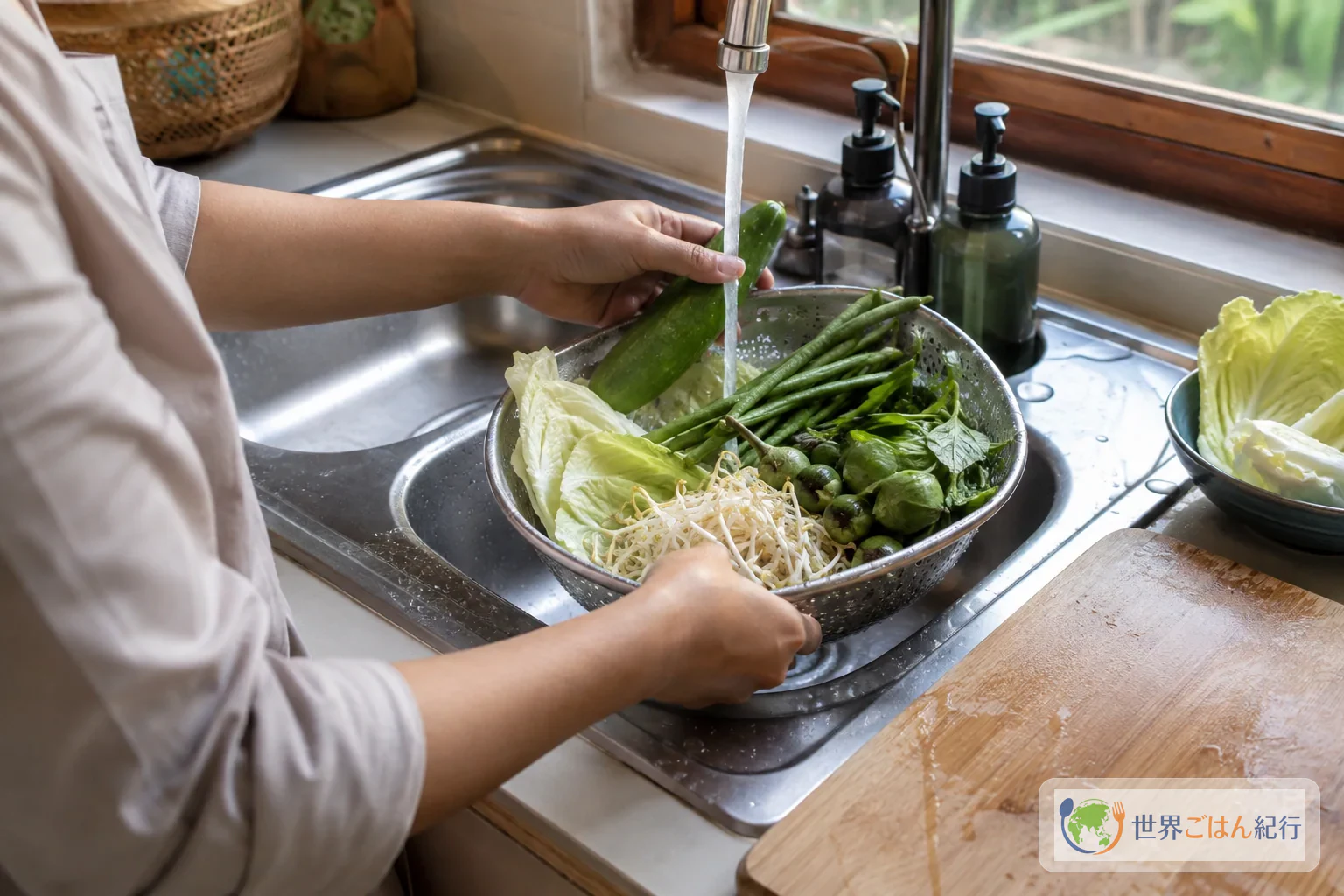 手順1: 野菜を流水で洗い、乾いた状態にする(8分)